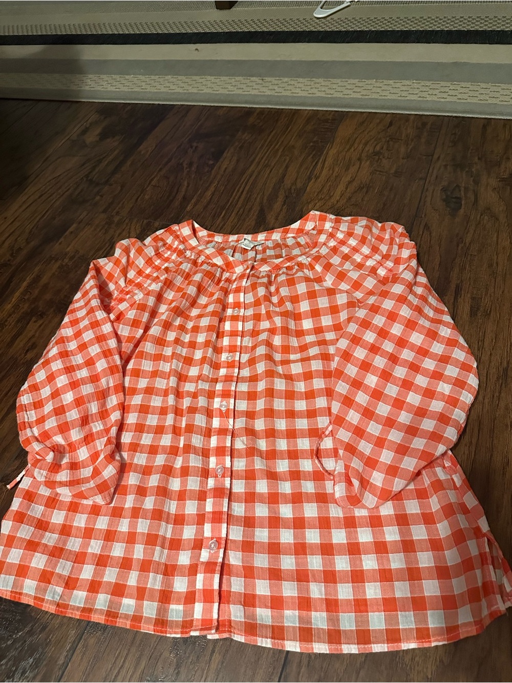 Cato Orange and White Gingham Button-Front Top
